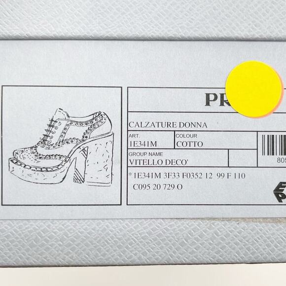 Prada Terracotta Leather Brogue Lace Up Chunky Platform Block Heel Shoes IT 39.5 - Picture 13 of 13